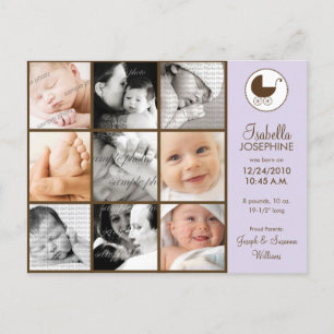 Foto Collage Lavender Baby Birth Announement Aankondigingskaart