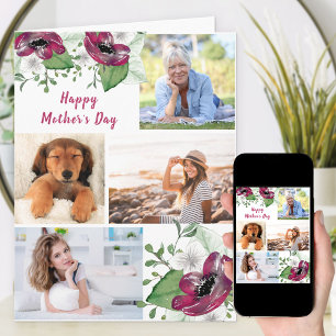 Foto Collage Magenta Floral Editable Kaart