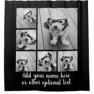 Foto collage met één roze monogram douchegordijn