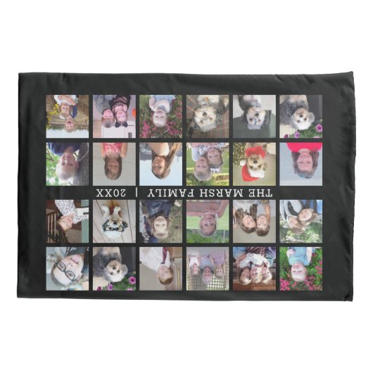 Foto collage met familienaam Datum - zwart Kussensloop (Achterkant)