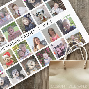 Foto collage met familienaam Datum - zwart Tissuepapier