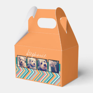 Foto collage met Oranje en Blauwgroen Chevrons Bedankdoosjes