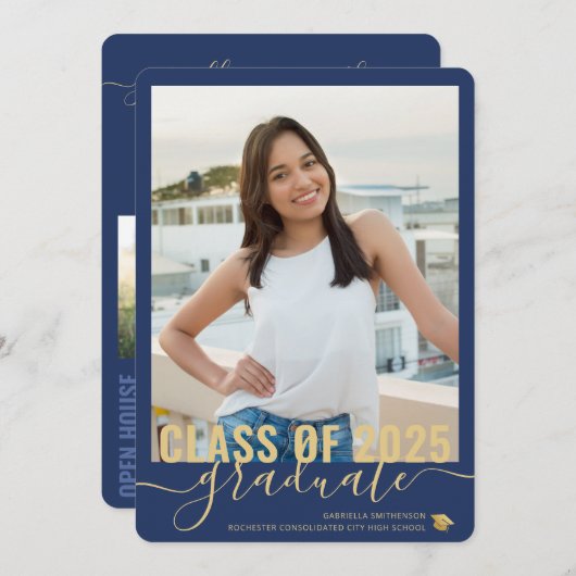 Foto Collage Modern Blue Afstuderen Open House Aankondiging (Voorkant / Achterkant)