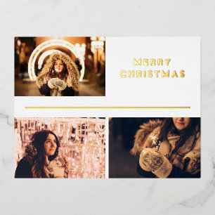 Foto collage modern prettig kerstfeest goud folie feestdagen briefkaart