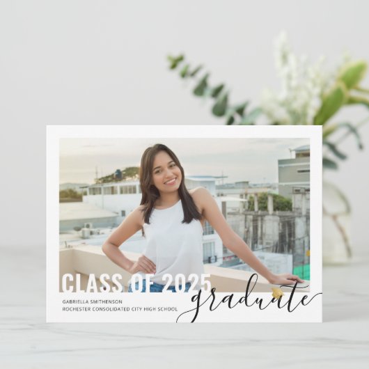 Foto Collage Modern Script Afstuderen Open House Aankondiging (Staand voorkant)