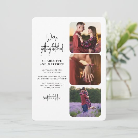 Foto Collage Modern Script Weddenschap Kaart (Staand voorkant)