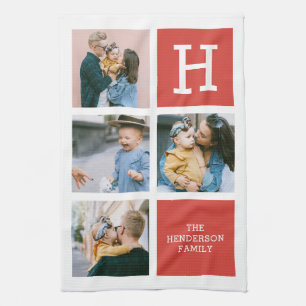 Foto Collage Monogram Modern Kitchen Towel Theedoek