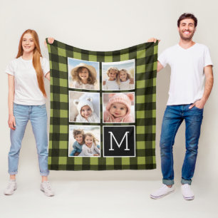 Foto Collage - Monogram Olive Zwart Buffalo Gestre Fleece Deken