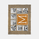 Foto Collage Monogram - Rustic Kraft en Sinaasappe Fleece Deken (Voorkant)