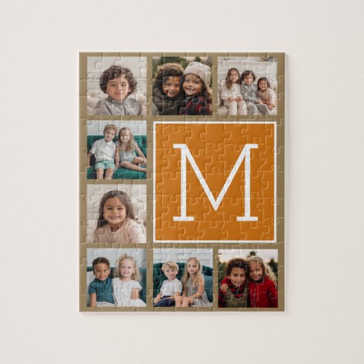 Foto Collage Monogram - Rustic Kraft en Sinaasappe Legpuzzel (Verticaal)