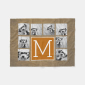 Foto Collage Monogram - Rustiek Kraft en Oranje Fleece Deken (Voorkant (Horizontaal))