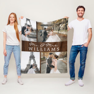 Foto Collage Mr & Mrs Pas getrouwd Monogram Dark W Fleece Deken