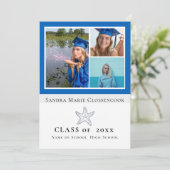 Foto Collage Nautical Blue Starfish afstuderen Aankondiging (Staand voorkant)