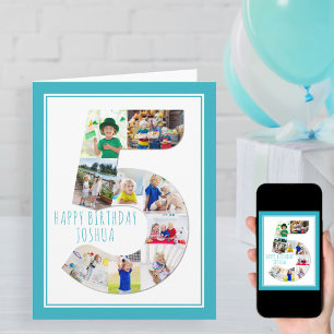 Foto Collage Number 5 Boy 5th Birthday Kaart