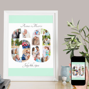 Foto Collage Number 60 Mint White 60th Birthday Poster