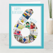 Foto Collage Number 6 Boy 6th Birthday Kaart (Voorkant)