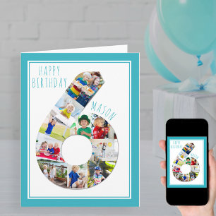 Foto Collage Number 6 Boy 6th Birthday Kaart