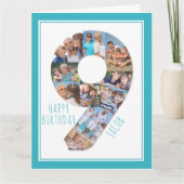 Foto Collage Number 9 Boy 9th Birthday Kaart (Voorkant)