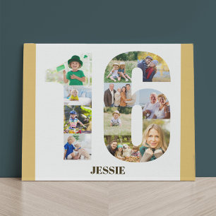 Foto collage nummer 16 Neutraal 16e verjaardag Imitatie Canvas Print