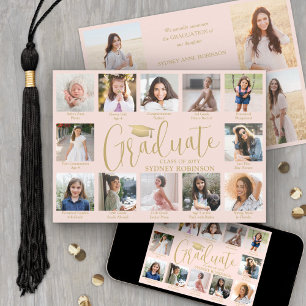 Foto Collage & Onderschriften Blush Roze Afstudere Aankondiging