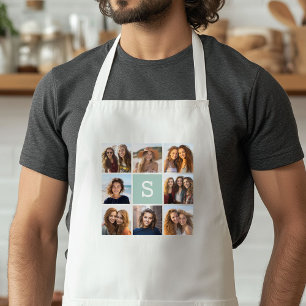 Foto collage op maat monogram mintgroen standaard schort