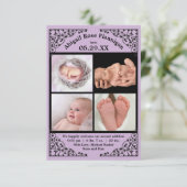 Foto Collage Paars Lace - 3x5 geboorteaankondiging Aankondiging (Staand voorkant)