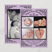 Foto Collage Paars Lace - 3x5 geboorteaankondiging Aankondiging (Voorkant / Achterkant)
