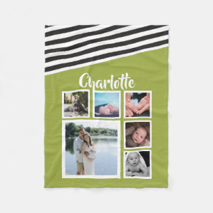 Foto Collage Persoonlijk Bright Groen Striped Fleece Deken