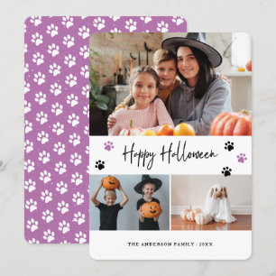 Foto Collage Pet Paw Print Halloween Kaart