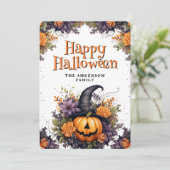 Foto Collage Pompoen Heks Pet Halloween Kaart (Staand voorkant)