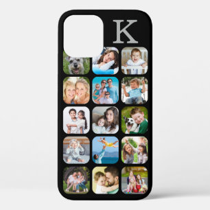 Foto Collage Ronde Corners Monogram Black Hoesje- iPhone 12 Hoesje
