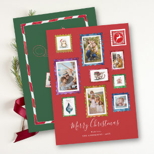 Foto-collage Rood Vintage Stempel Familie Kerstmis Feestdagenkaart