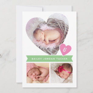 Foto Collage Roze Groene Baby Girl Birth Aankondiging