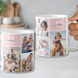 Foto Collage Roze Monogram Afbeelding Koffiemok