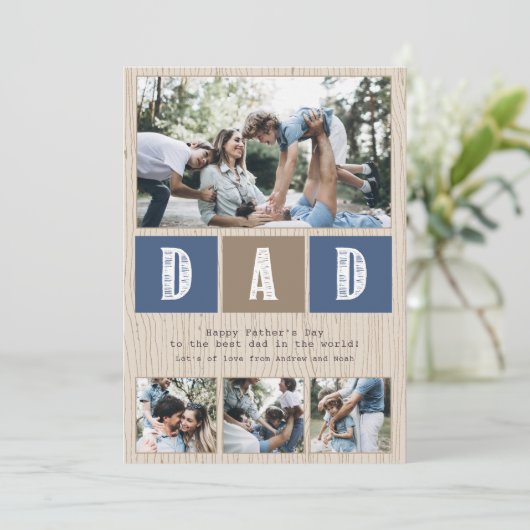 Foto Collage Rustic Wood Pattern Vaderdag Kaart (Staand voorkant)