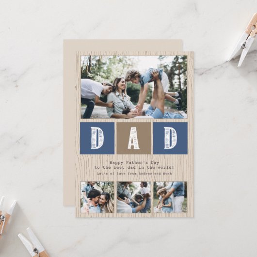 Foto Collage Rustic Wood Pattern Vaderdag Kaart (Voorkant / Achterkant in situ)
