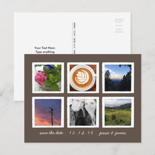 Foto Collage slaat de datum op Aankondigingskaart (Voorkant / Achterkant)