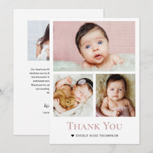 Foto collage stoffige roze roze Meisje Baby shower Bedankkaart