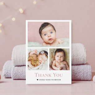 Foto collage stoffige roze roze Meisje Baby shower Bedankkaart