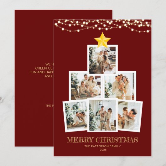 Foto Collage Tree Red String licht Kerstmis aan Feestdagenkaart (Voorkant / Achterkant)