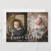 Foto Collage Twice Blessed Overlay Twins Birth Aankondiging (Voorkant)
