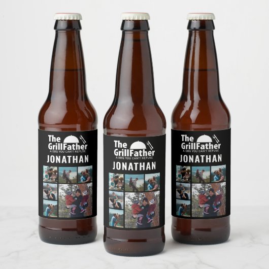 Foto Collage Vaderdag The Grillfather BBQ Bier Etiket (Flessen)