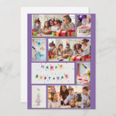 Foto Collage Verjaardag Kaart - Paarse 7 Lijsten (Voorkant / Achterkant)