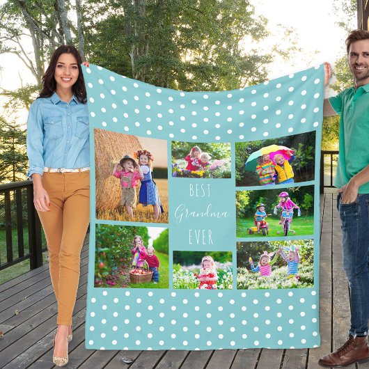 Foto Collage voor Best Grandma Ever Sky Blue Fleece Deken
