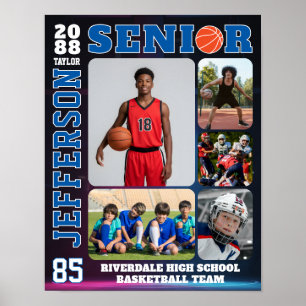 Foto-collage voor senior basketballspeler poster