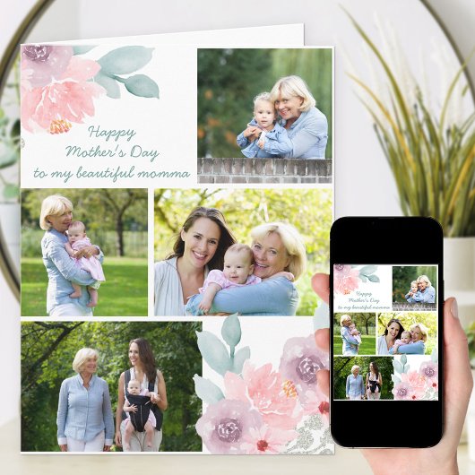 Foto Collage Waterverf Soft Floral Editable Kaart