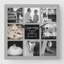 FOTO COLLAGE Wedding Vow Renewal Jubileum Grey Vierkante Klok