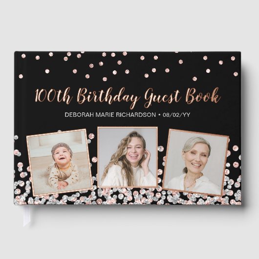 Foto Collage Zilver Roos Goud 100e Verjaardag Gastenboek (Voorkant)