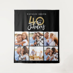 Foto collage zwart en goud 40 en geweldig wandkleed