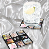 Foto collage zwart voor 70e verjaardagsfeestje vierkante kartonnen onderzetter